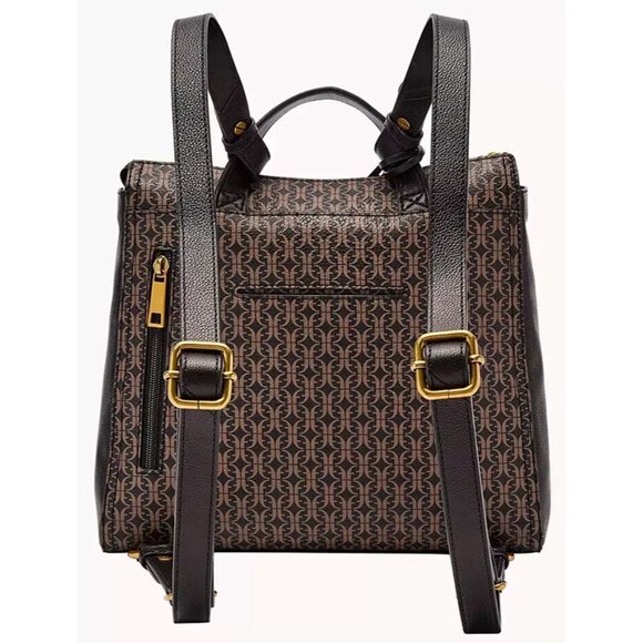 S Fossil Elina Convertible Black Brown Floral Logo Backpack SHB2999979 NWT $180 main image 4